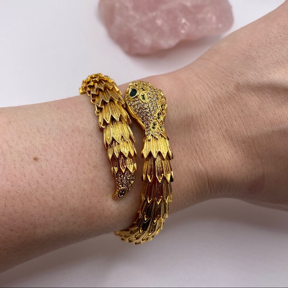 18k Gold Plated Luxury Punk style Snake green eye bracelet. Ring is sold out❗️ - Picture 4 of 7